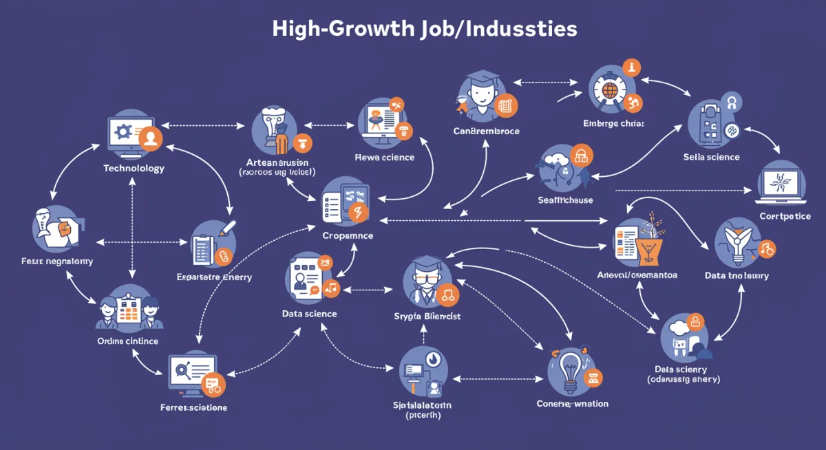 Infographic showing educational paths to high-growth U.S. industries and financial projections.