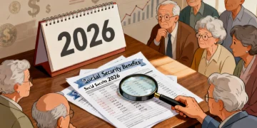 2026 Social Security Outlook with financial documents and thoughtful beneficiaries
