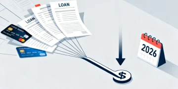 Financial documents and credit cards merging into one payment, symbolizing debt consolidation and interest reduction in 2026.