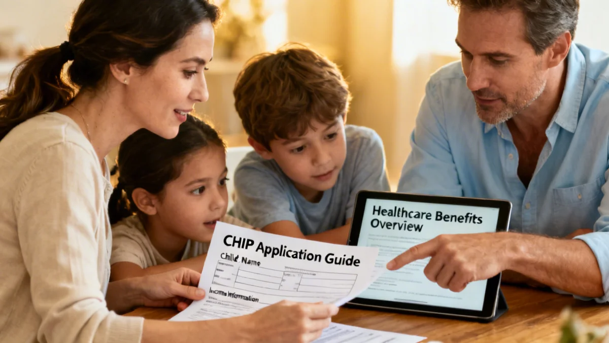 Family reviewing healthcare documents for CHIP enrollment