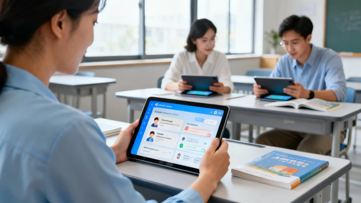 Educator utilizing AI adaptive learning technology in professional development