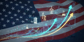 Dynamic stock market trends with growth graphs and industry icons for 2026 US economy
