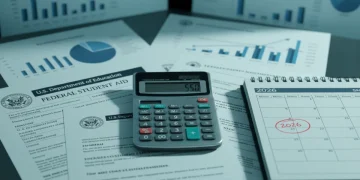 Federal student loan documents with a calculator and 2026 calendar, illustrating future interest rate analysis.