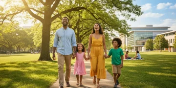 Happy American family receiving child tax credit benefits