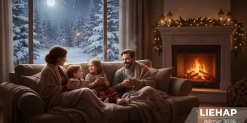 Family staying warm indoors during winter with LIHEAP assistance