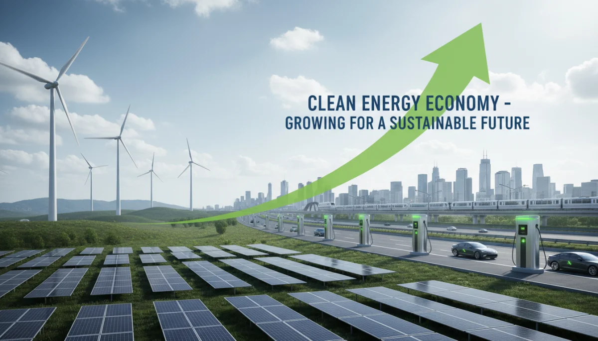 Renewable energy infrastructure: wind turbines, solar panels, electric vehicle charging