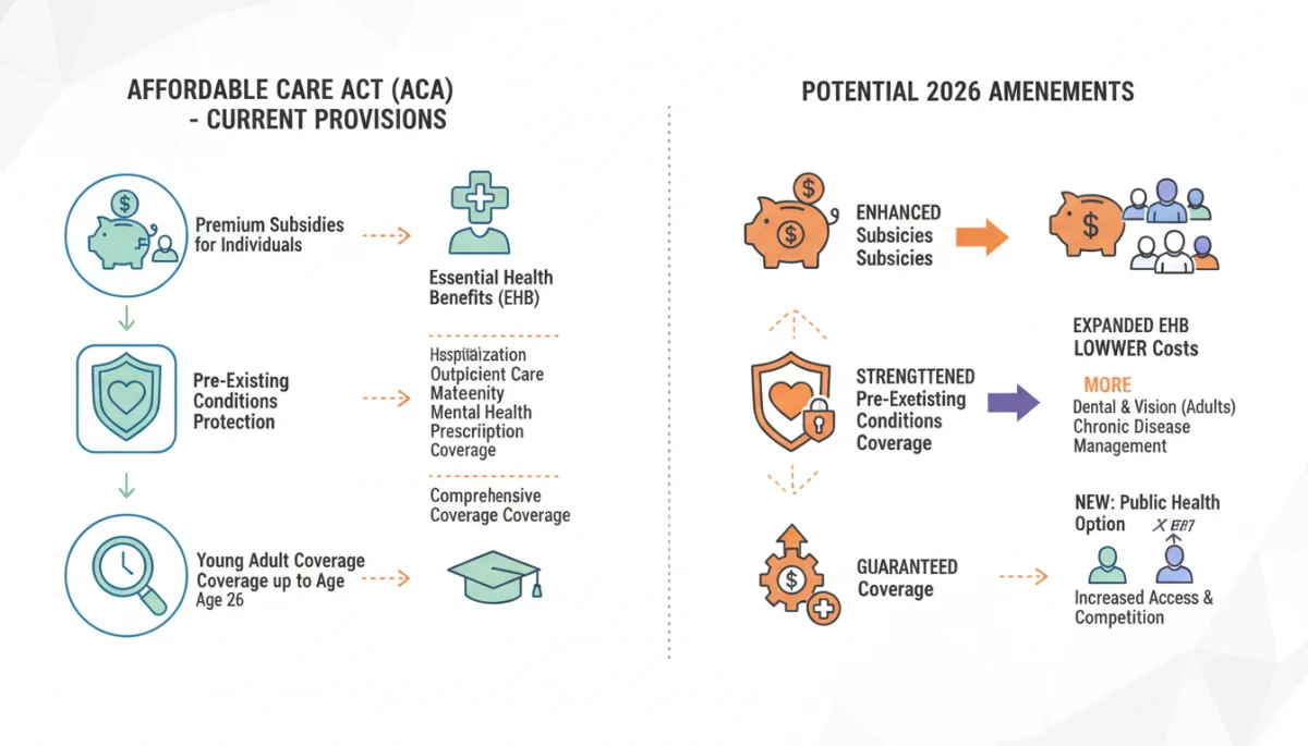 Infographic detailing ACA components and potential 2026 amendments.