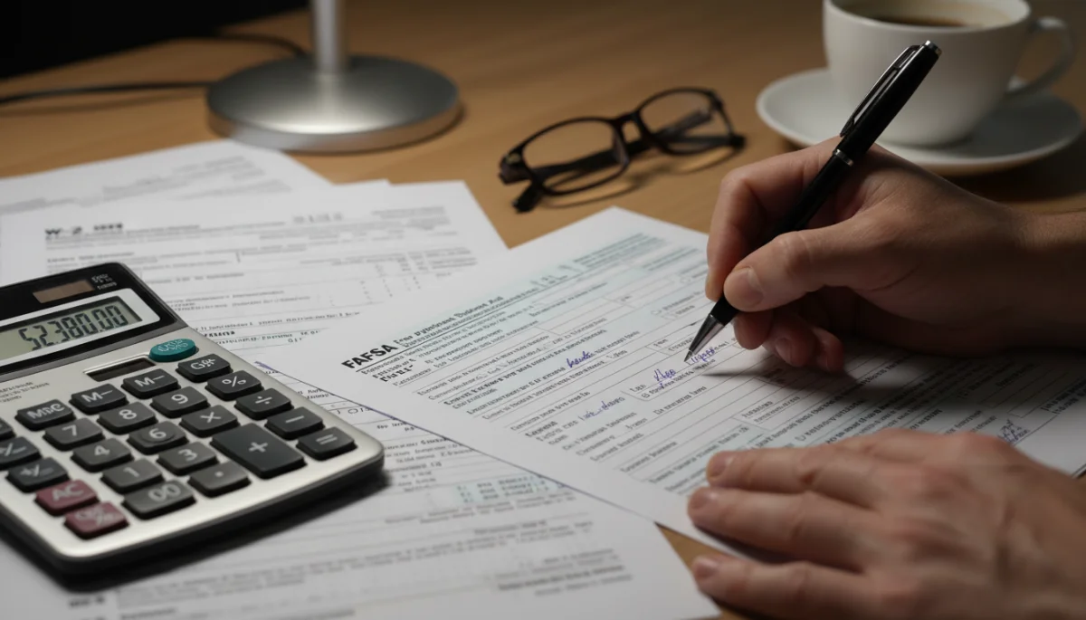 Person meticulously filling out FAFSA form to determine Pell Grant eligibility.