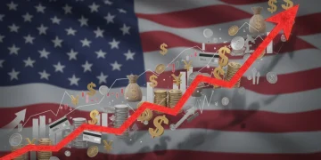 Graph showing rising US inflation with investment symbols