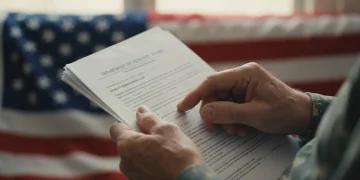 Veteran reviewing disability benefits application form