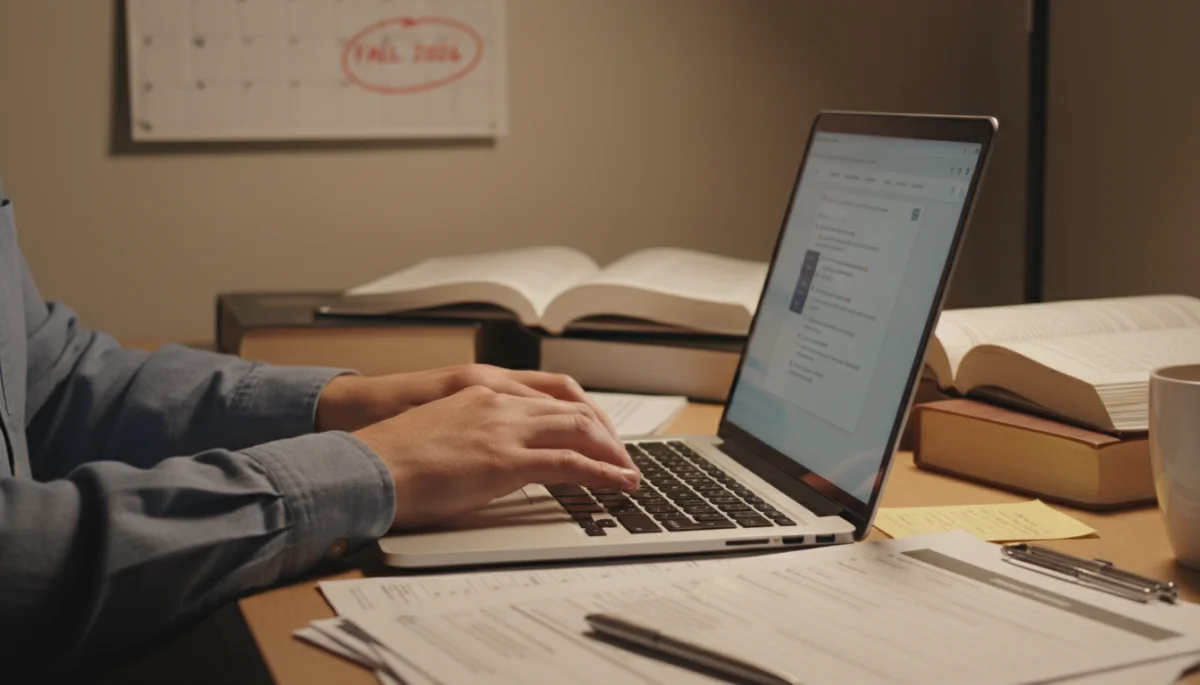 Student diligently preparing U.S. graduate school application materials