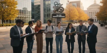 Students discussing U.S. graduate school applications for Fall 2026